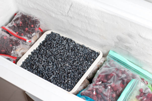 istock Frozen berries: blueberries in a plastic bag. Frozen berries. 1419227353