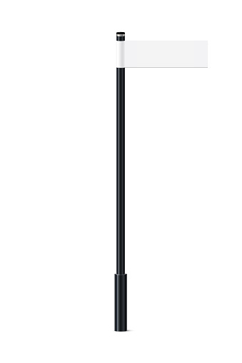 Bollard with empty sign, billboard pointing direction forward vector illustration. Realistic 3d black pillar with empty metal board, isolated street pointer roadsign