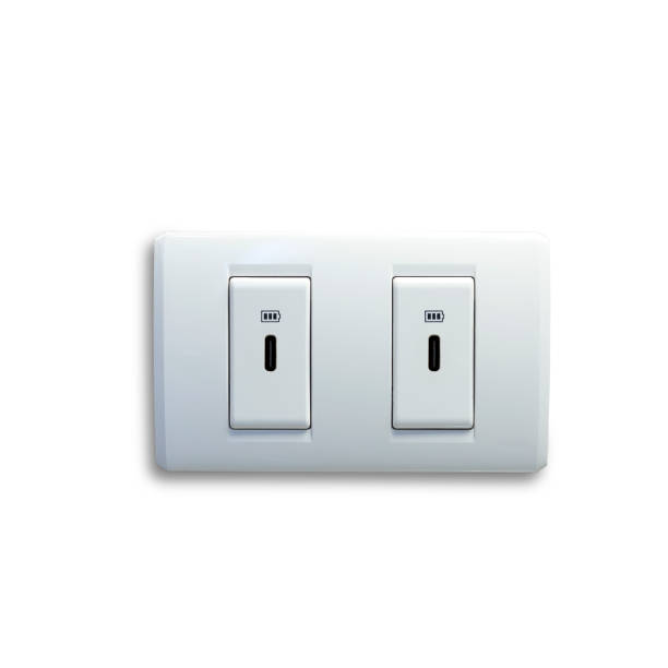 istock New wall outlet with two sockets USB type C included. For convenience, the mobile charger or smartphone is the concept of modern life. isolated on white background with clipping paths. 1419230741