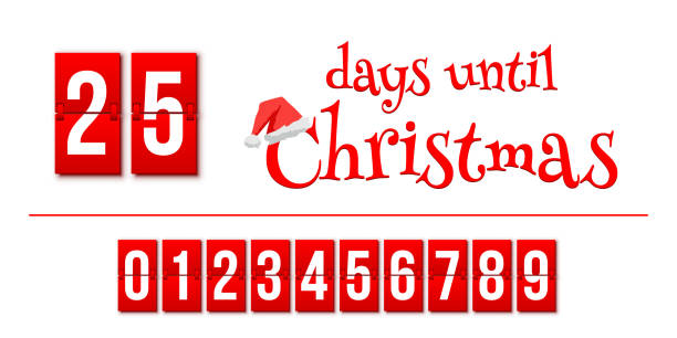 ilustrações de stock, clip art, desenhos animados e ícones de countdown of days until christmas, advent calendar with flip numbers template, red text - 0 3 months
