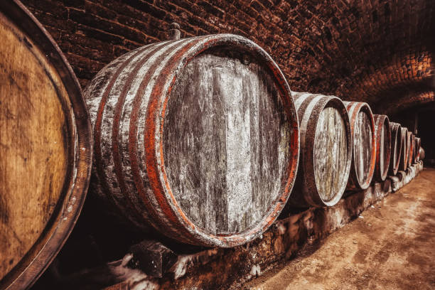 istock Wine barrels in wine-vaults in order 1419234437