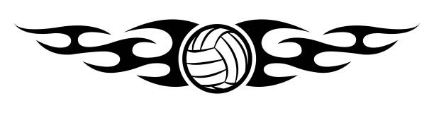 ilustraciones, imágenes clip art, dibujos animados e iconos de stock de tatuaje de voleibol gráfico gráfico de coche calcomanía voleibol bola y llama de fuego tribal tatuaje vehículo pegatina - tatuajes de voleibol