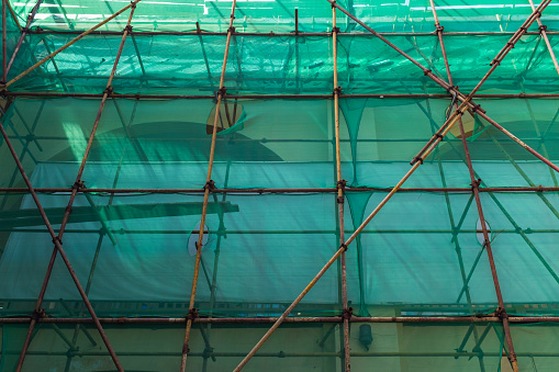 Nylon net covers assembled scaffolding