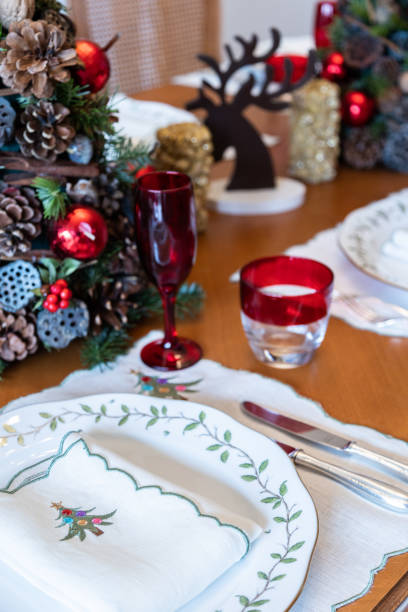 istock General view of empty Christmas dinner table, Empty Christmas table during Pandemic, Christmas themed dining table, decorated Christmas tree and wooden deer and christmas decorations on dining table 1419244956