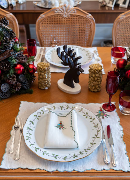 istock General view of empty Christmas dinner table, empty Christmas table during Pandemic, Christmas themed dining table, decorated Christmas tree and wooden deer and christmas decorations on dining table 1419245032
