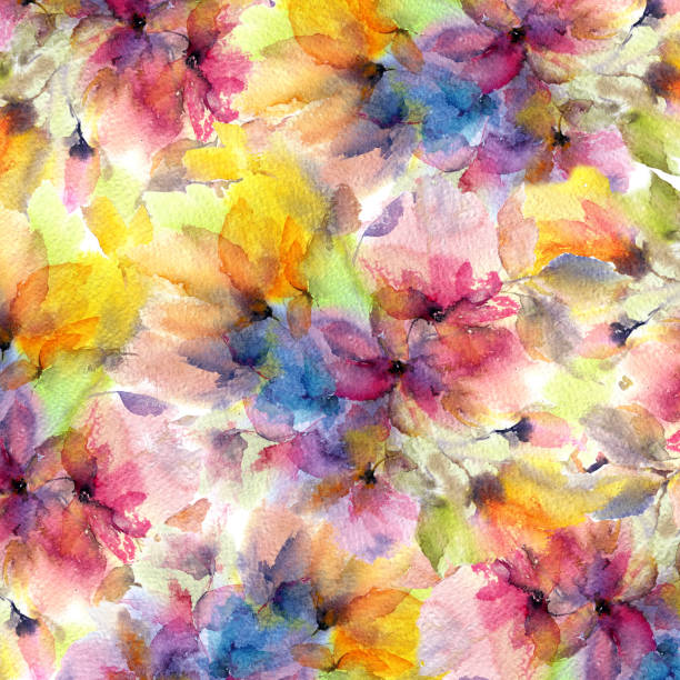 istock Seamless floral pattern. Watercolor colorful  flowers painting. Floral background. Fabric repeat ornament. Floral wallpaper 1419246867