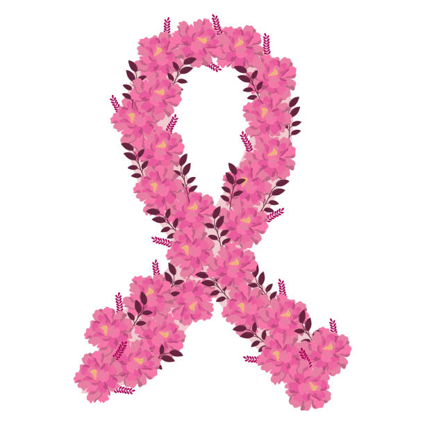 ilustrações de stock, clip art, desenhos animados e ícones de peony breast cancer ribbon - breast cancer awareness ribbon ribbon breast cancer cancer