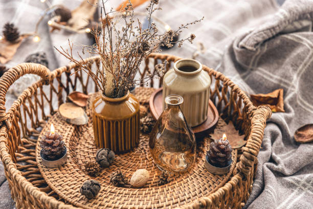istock Cozy autumn composition with decorative details, candles. 1419247771