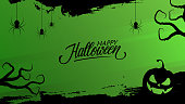 istock Halloween celebration banner with hand lettering Happy Halloween and black brush strokes. Green and black color. 1419250430