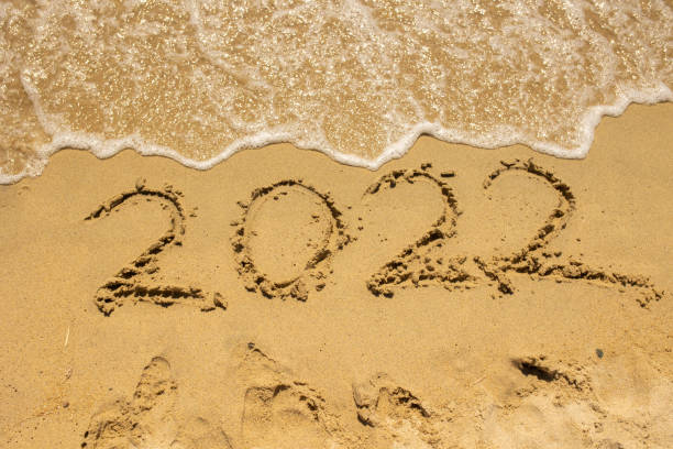 istock 2022 sign in the sand on the beach 1419253718