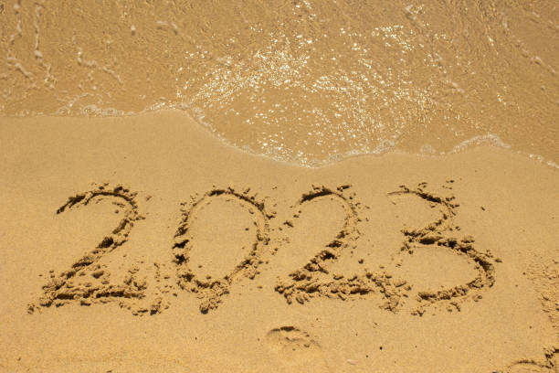 istock 2023 sign in the sand on the beach 1419253778