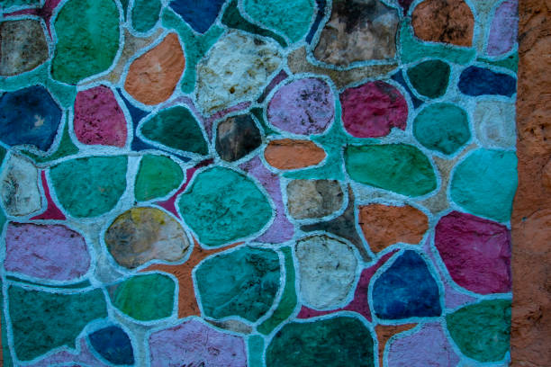 A colourful stone wall in Isla Mujeres, Mexico
