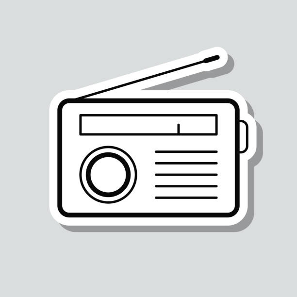 Radio. Icon sticker on gray background Icon of "Radio" on a sticker with a drop shadow isolated on a blank background. Trendy illustration in a flat design style. Vector Illustration (EPS file, well layered and grouped). Easy to edit, manipulate, resize or colorize. Vector and Jpeg file of different sizes. retro transistor radio clip art stock illustrations