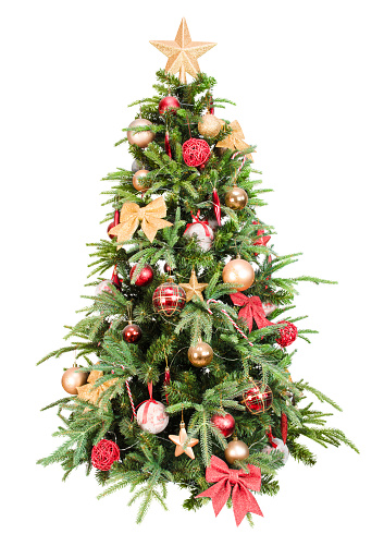 decorated Christmas tree on a white isolated background