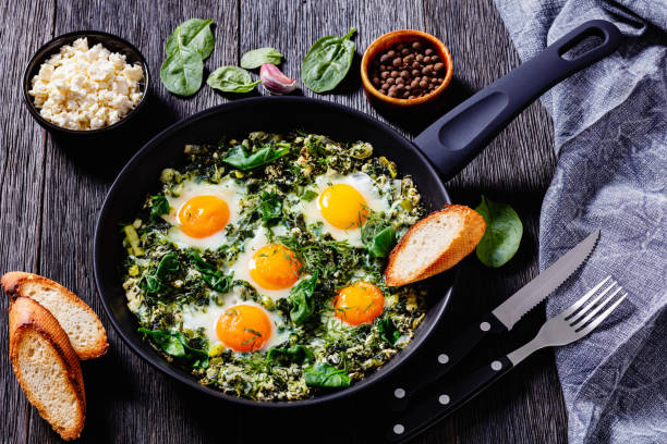 istock green shakshuka in frying pan, top view 1419258865