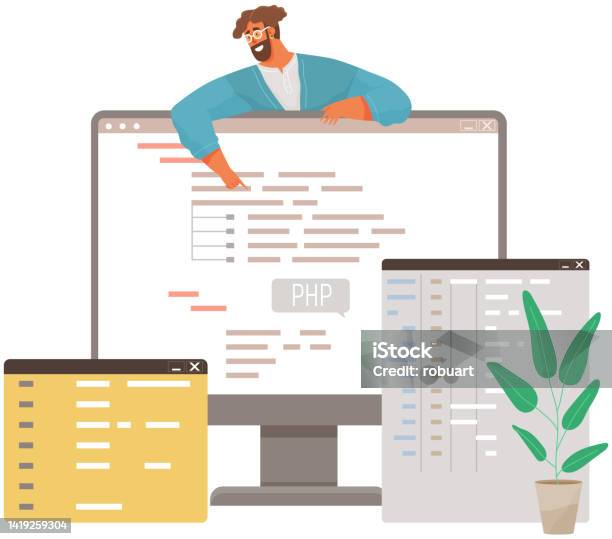 Programmer Engineering And Coding Set Of Programmers Working On Web ...