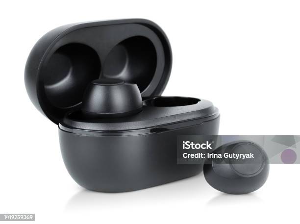 Wireless Headphones And Case Stock Photo - Download Image Now - Wireless In-ear Headphones, Black Color, Wireless Headphones