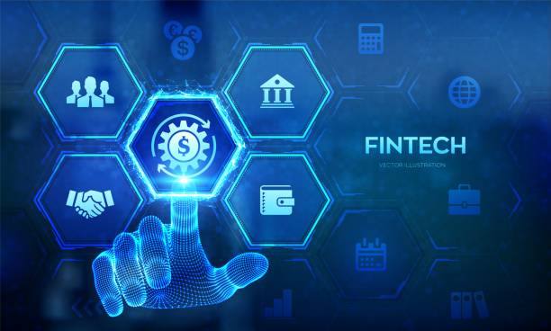 istock Fintech. Financial technology, online banking and crowdfunding. Business investment banking payment technology concept on virutal screen. Wireframe hand touching digital interface. Vector illustration 1419259500