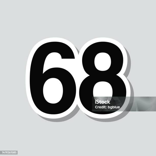68 Number Sixtyeight Icon Sticker On Gray Background Stock Illustration ...