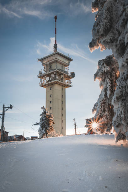 Klínovec broadcast tower Klinovec broadcast tower on top of hill Klinovec in Krusne Hory czech republic mountains stock pictures, royalty-free photos & images