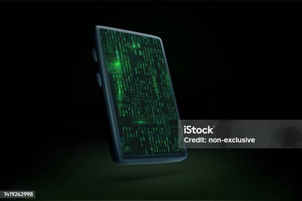 Is Cell Phone Using Binary Code 3d Mobile Phone With Binary Data Stream In Matrix Style On Screen ...