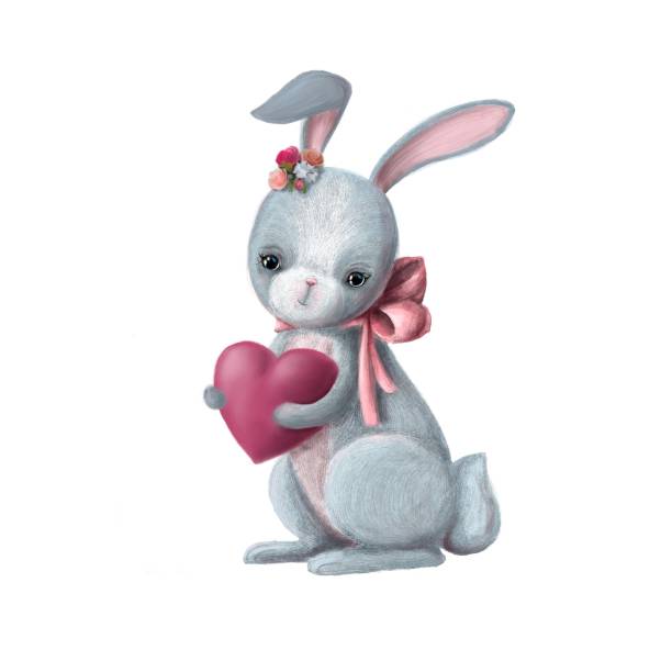 illustrazioni stock, clip art, cartoni animati e icone di tendenza di simpatico coniglietto con il cuore in mano - illustration and painting valentines day individuality happiness