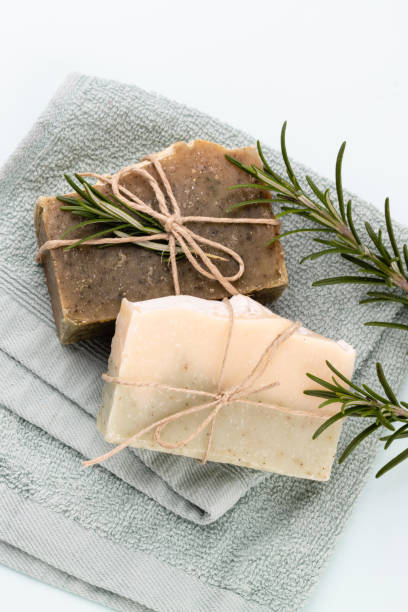 istock Handmade natural soap on pastel background. 1419272560