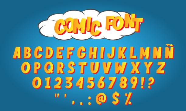Comic style alphabet letters and numbers for titles, headlines, posters, comic or banners. Cartoon typographic font Comic style alphabet letters and numbers for titles, headlines, posters, comic or banners. Cartoon typographic font. Vector illustration cartoon fonts stock illustrations