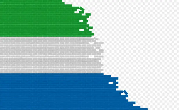 Vector illustration of Sierra Leone flag on broken brick wall.