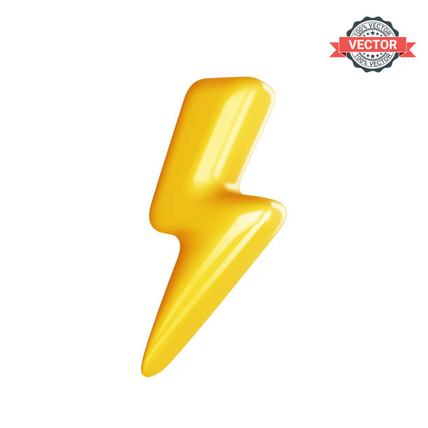 ilustrações de stock, clip art, desenhos animados e ícones de realistic 3d lightning bolt icon. conceptual sign of thunderstorm, electricity, battery or electric vehicle. vector illustration isolated on white background - thunderstorm