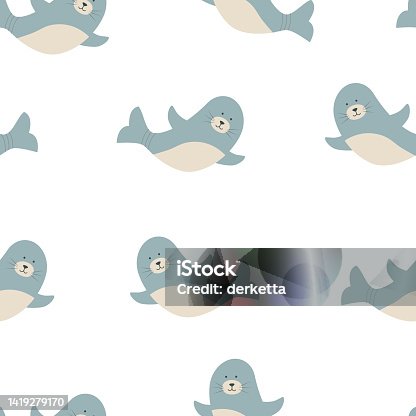 istock Seamless Pattern Cute cartoon set character, vector illustration of a sea animal. 1419279170