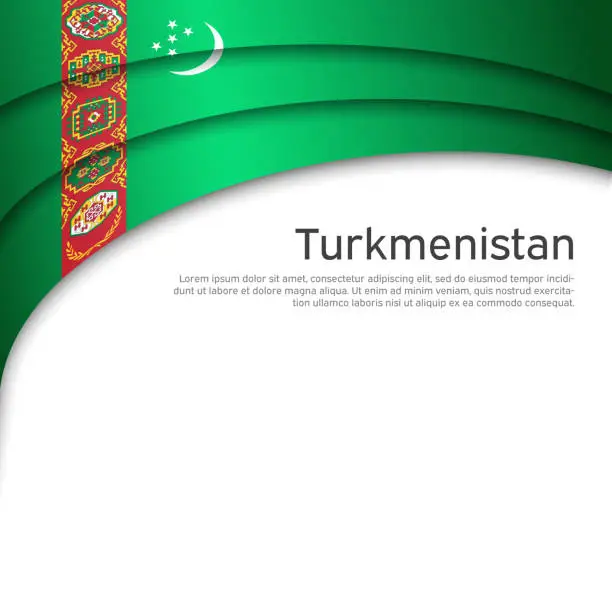 Vector illustration of Abstract waving Turkmenistan flag. State patriotic turkmen cover, flyer. Creative background for turkmenistan patriotic holiday card design. National poster. Business booklet. Paper cut. Vector design