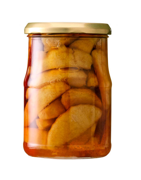 консервированные тушеные груши в стеклянной банке - jar preserves cherry compote стоковые фото и изображения