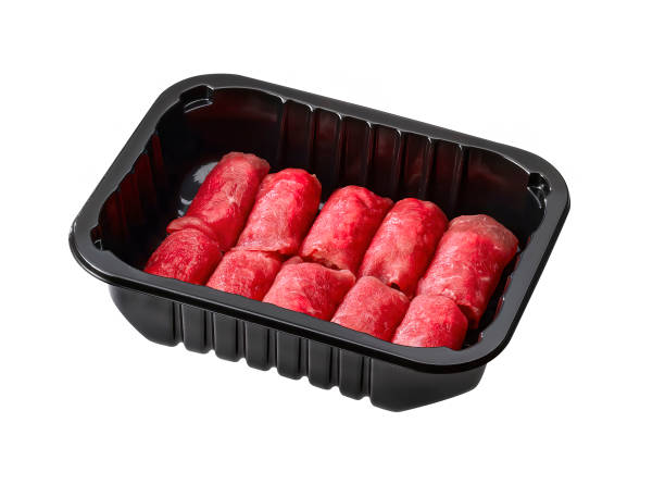 istock Package of raw meat roll slavink isolated on white background 1419281969