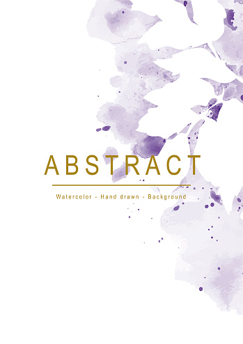 Bright vector monochrome background with hand drawn watercolor foliage elements, leaves and splashes. Template for poster, brochure, flyer, invitation etc.