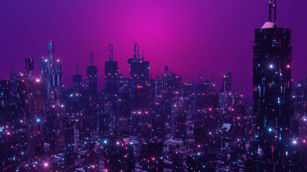 istock Downtown District Glowing Neon Town Banner Background 3d Illustration 1419288275