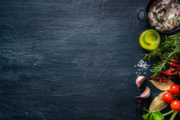 istock Spices, herbs and cooking oil border. Flat lay 1419288565