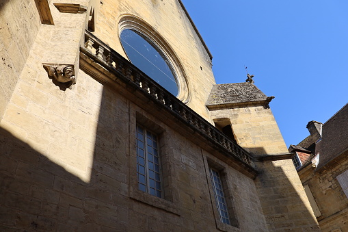 The covered market, former Sainte Marie church, view from outside, Sarlat La Caneda town, Dordogne department, France