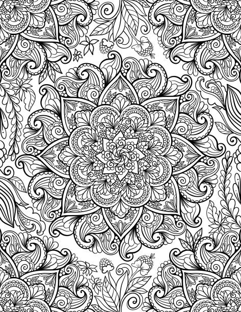 Ornamental mandala adult coloring book page. Ornamental mandala adult coloring book page. coloring page. Arabic, Indian ornament. adult coloring pages mandala stock illustrations