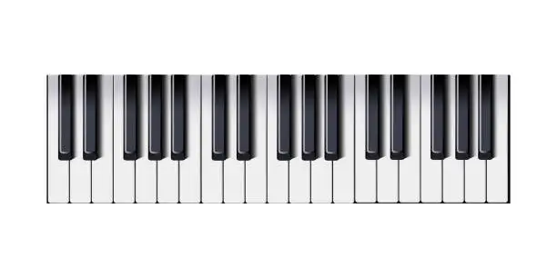 Vector illustration of Vector illustration of realistic piano keys. Synthesizer, accordion, sharp, flat, music, treble clef, music school. Sound concept. Vector line icon for Business and Advertising