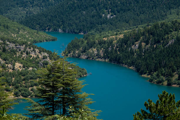 istock Meandering lake view between mountains 1419292360