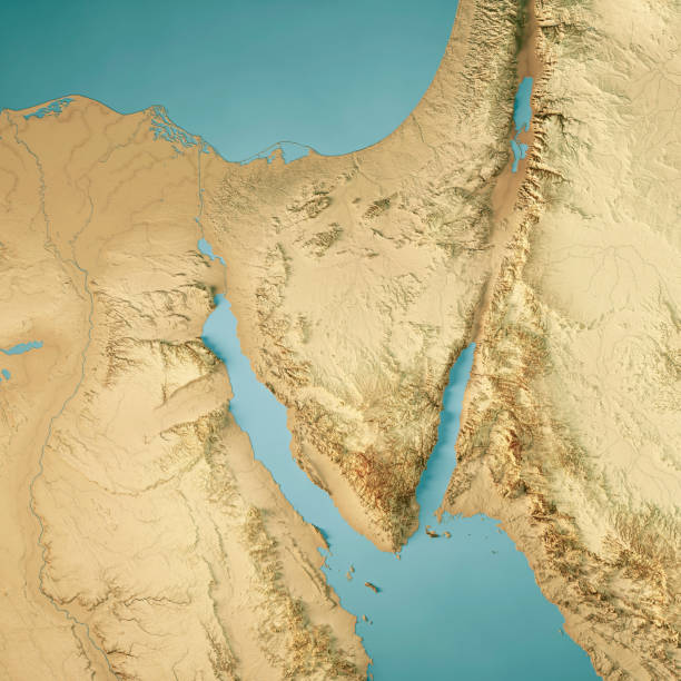 couleur de la carte topographique de rendu 3d de la péninsule du sinaï - sinai peninsula photos et images de collection