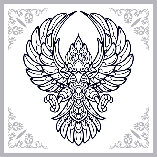 illustrazioni stock, clip art, cartoni animati e icone di tendenza di phoenix arti degli uccelli isolate su sfondo bianco - phoenix wing bird peacock