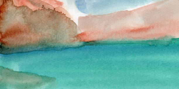 istock Modern abstract watercolor landscape. Minimalist art with sky, mountains and water. Background with a simple nature painting. 1419297719