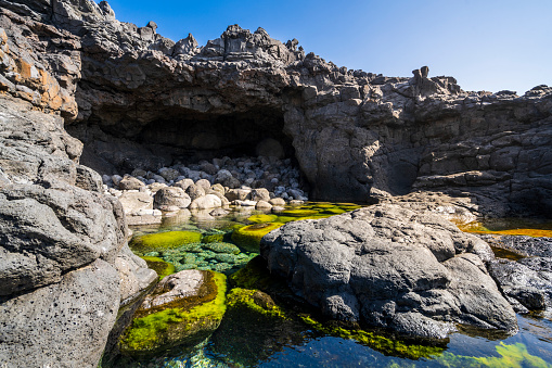 Natural pools Charcones with green algae in Lanzarote, Canary Islands, Spain