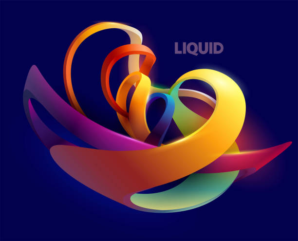 液体 3d 幾何学図形。濃い青色の背景にカラフルな湾曲したリング。 - 3659点のイラスト素材／クリップアート素材／マンガ素材／アイコン素材