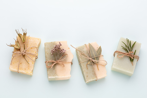 Natural handmade soap. Organic soap bars with plants extracts.