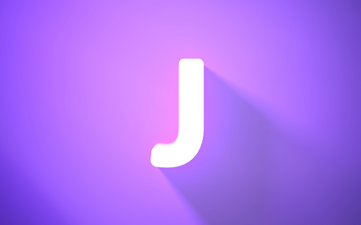 3d Render Neon Letter J on Purple Background (close-up)