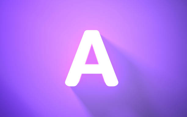 3d Render Neon Letter A on Purple Background (close-up)