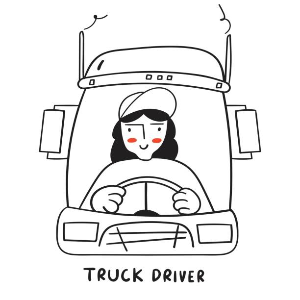 ilustrações de stock, clip art, desenhos animados e ícones de female truck driver. outline icon. - warehouse working job occupation